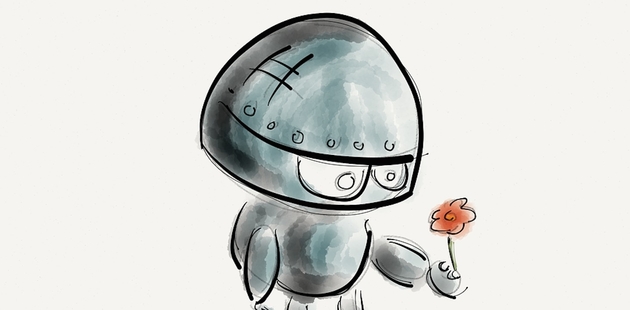 Big robot with a flower
