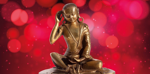Big buddha listening on red background