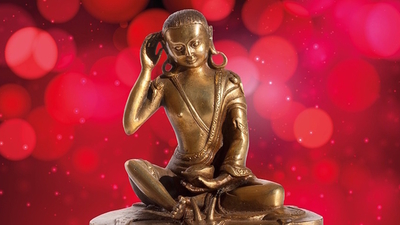Middle buddha listening on red background